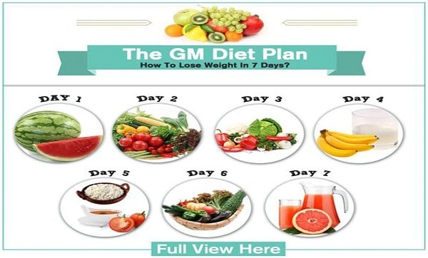 Thực đơn giảm 8kg trong 1 tuần theo GM Diet