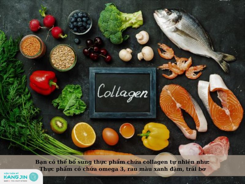 bổ sung collagen từ các thực phẩm như rau xanh, móng heo