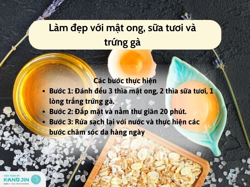 làm đẹp da với mật ong, sữa tươi và trứng gà