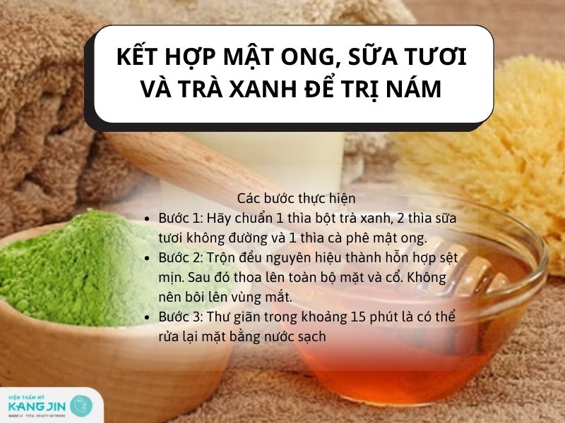 làm trắng da bằng mật ong với sữa tươi và trà xanh