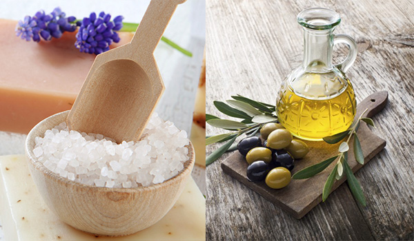 Muối và dầu oliu giúp loại bỏ tế bào da chết