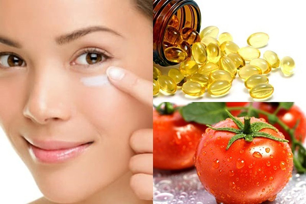 vitamin E và cà chua trị quầng thâm mắt