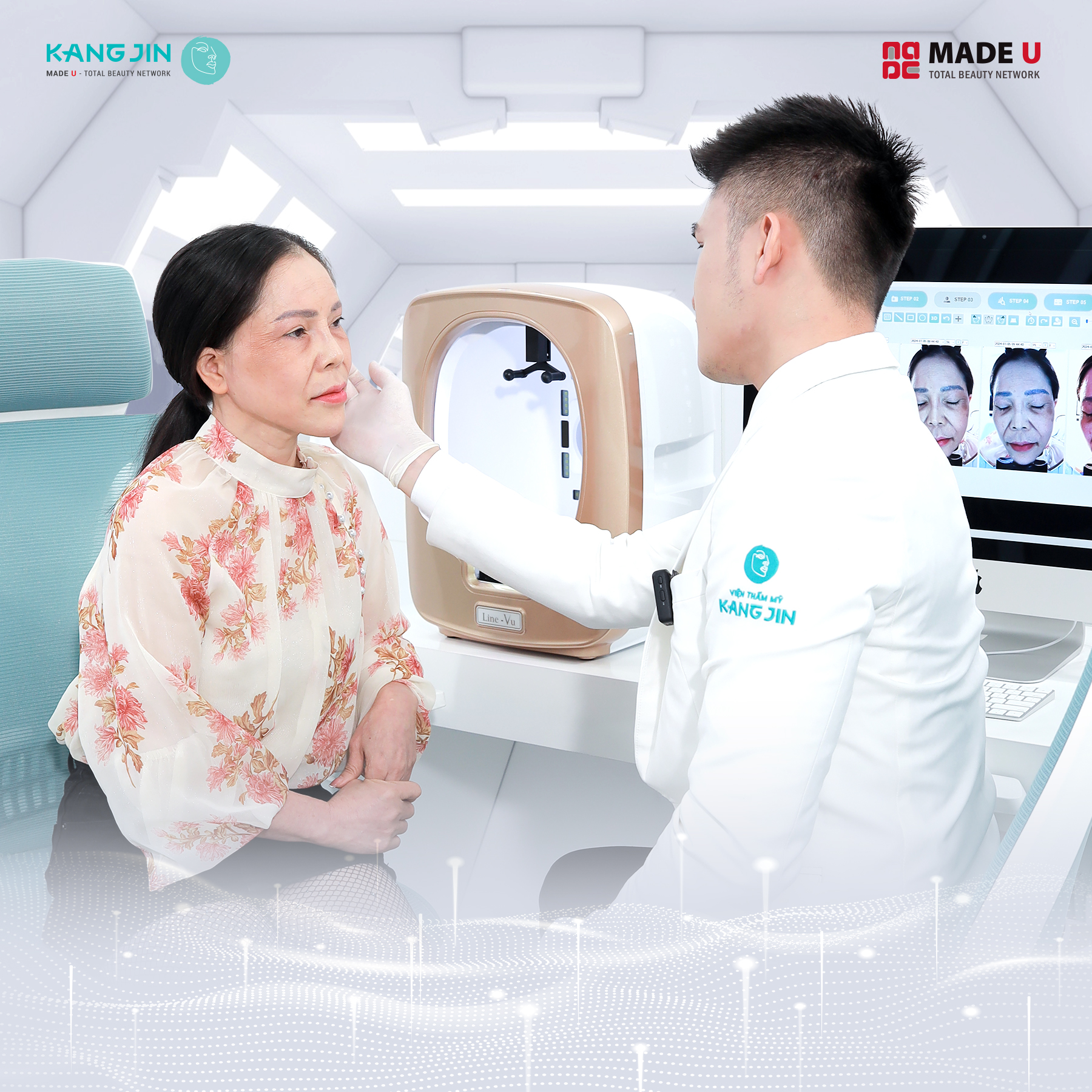 Khách hàng được tư vấn, thăm khám 1:1 cùng chuyên gia bằng máy móc hiện đại tại VTM KangJin 